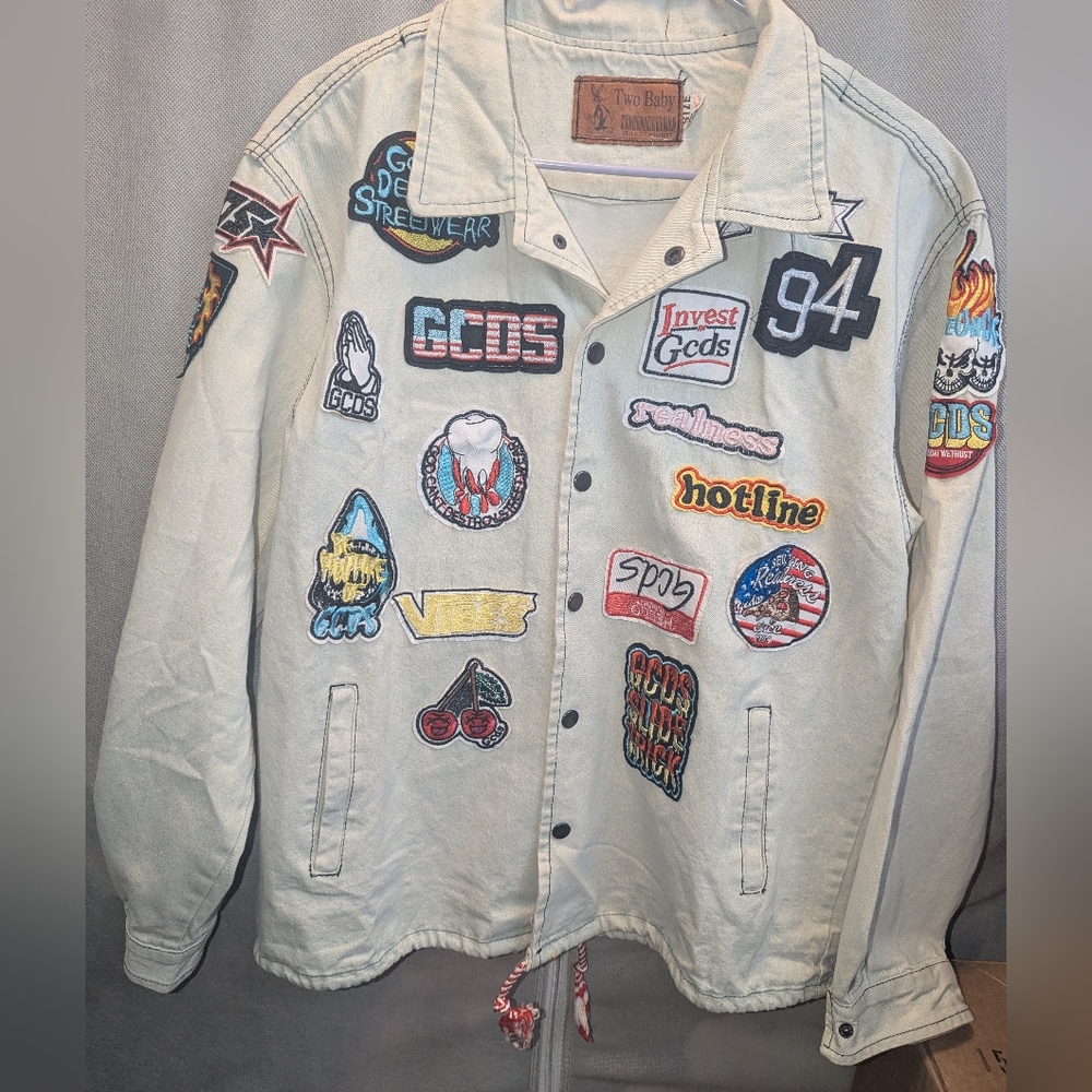 Men's Light Gray Patchwork Bomber Jacket - image 2